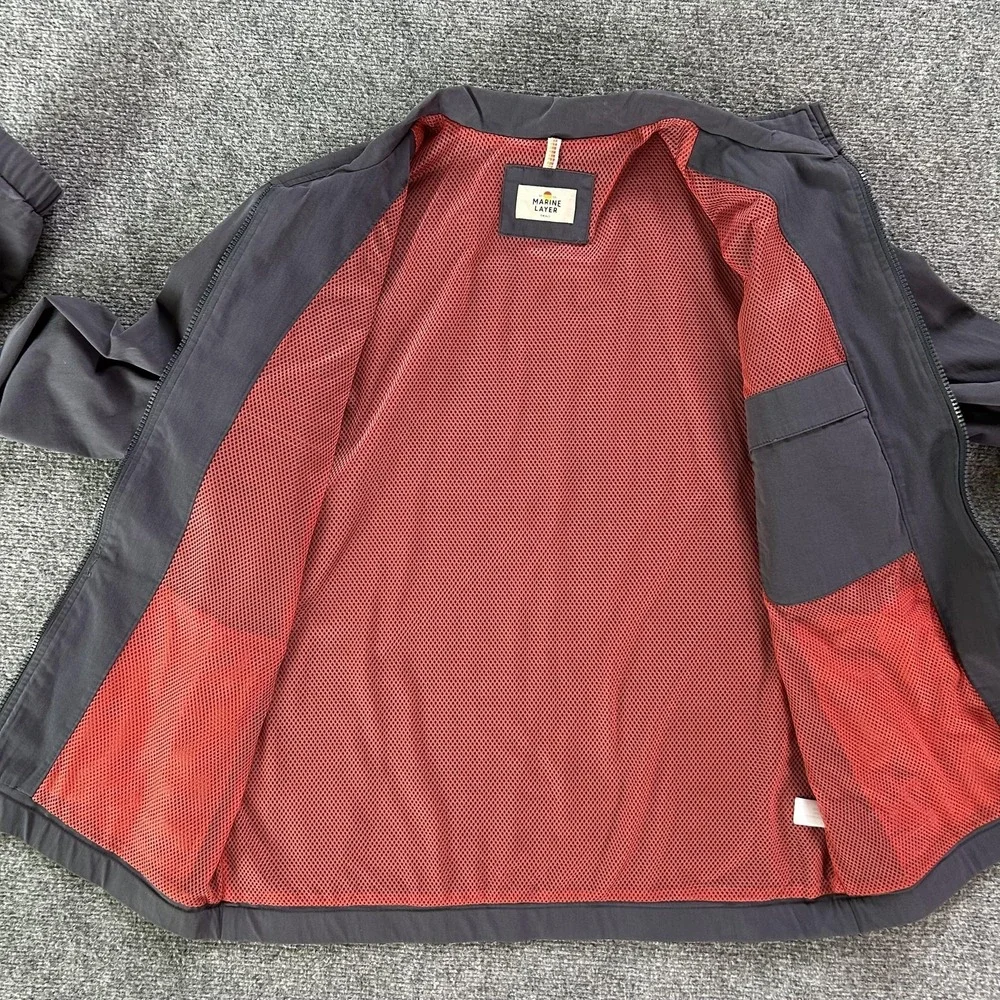 Marine Layer Jacket Mens Small Gray Striped Full Zip‎ Lightweight Windbreaker